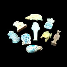 RARE OLD Unique Faience/Stone Collection Set 9 Antique Amulets, Ancient Egyptian picture
