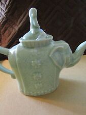 Vintage Celedon Elephant Teapot  With Girl Riding On Lid  picture