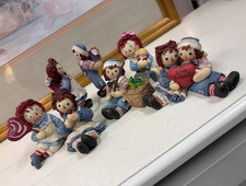 Raggedy Ann & Andy Figurines Set of 7 Painted Multicolor Rag Doll picture