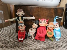 1950 Vintage Holiday Figurines Lot of 6 Knee Hugging Devil, Knee Huggers, KAMAR picture