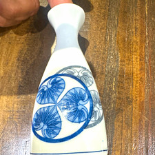 Japanese hand painted Blue Floral porcelain Bottle Vase, Glossy Finish, 6 in picture