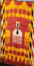 Old Cental Asia Uzbek Bukhara Silk Ikat Fabric 3.5 Yrds 16