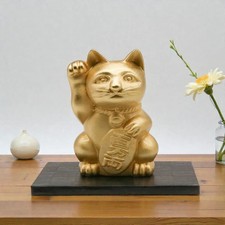 Japanese Gold Maneki-neko (beckoning cat) Good Luck Fortune Safety NO EVIL picture