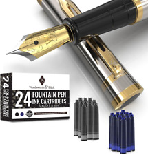 Wordsworth Black Fountain Pen Set[Silver Gold]-Medium Nib-Journaling and Calli picture
