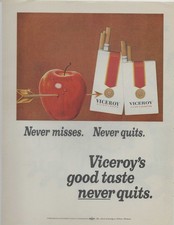 VICEROY'S GOOD TASTE NEVER QUITS  CIGARETTES ORIGINAL PRINT AD picture