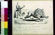 Photo:Mr. Bergh 1800s Cartoon Man Chasing Lion Satirical Illustration picture