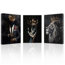 PBXBJY African American Wall Art 3PC Black Man Gold Crown Lion King Canvas picture