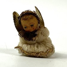 Vintage Yarn Angel Ornament Handmade Felt Wings Gold Trim 2
