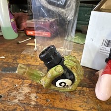 Green 8-Ball Hand Tobacco Pipe Novelty Design, Black & White Color Accents picture