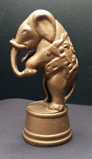 Vintage Cast Iron Coin Bank Circus Elephant Standing On A Barrel 5 inches tall picture