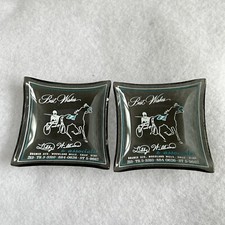 Vtg Delicate Glass Trinket Dishes with Harness Racing Advertising Lilly Williams picture