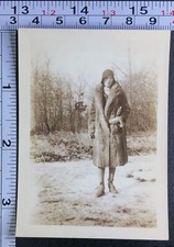 1929 Young Woman Wearing Fur Coat Fashion Shoes BW Photo Snapshot picture
