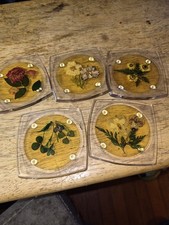 Vintage Mid-Century Lucite Coasters with Pressed Dried Flowers - Set of 5  picture