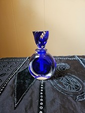 AG Glass Studio signed cobalt and clear perfume bottle and stopper picture