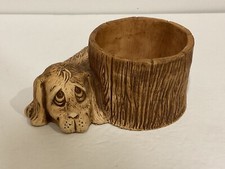 1984-POMPADOUR ADORABLE SAD EYED FAUX WOOD BASSET HOUND DOG/PUPPY PLANTER picture