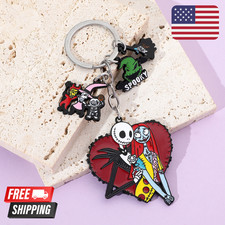 Nightmare Before Christmas Jack and Sally Heart Multi Charm Keychain Keyring picture