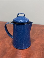 Vintage Stove Top Enameled Coffee Pot Blue Speckled Metal Camping Cowboy EUC  picture