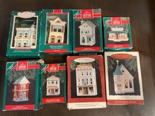 VTG 80s-90s Hallmark Nostalgic Houses & Shops Series Keepsake Ornaments Lot Of 8 picture