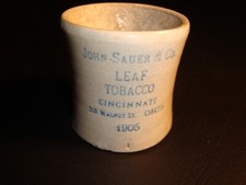 1905 John Sauer Leaf Tobacco Ceramic Match Holder, Cincinnati, Ohio picture
