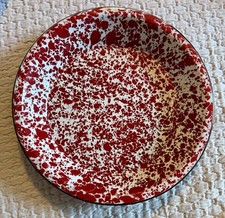 Red and White Speckled Splatter Enamel Ware Pie Pan 10” x1.25” deep Vintage picture