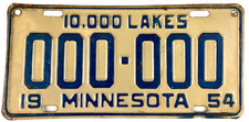 Vintage Minnesota 1954 Sample Auto License Plate 000-000 Garage Man Cave Decor picture