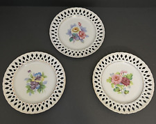 Vtg Occupied Japan AIYO CHINA Hand Painted Reticulated Floral Plates Lot of 3 picture