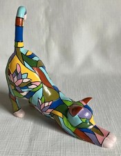 Purr-fect Reflections of Tiffany Multicolor Mosaic Stretching Cat Blue Eyes picture