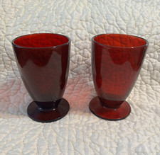 2 Vtg Ruby Red Glasses Anchor Hocking Footed Pedestal Drinking Tumbler 5