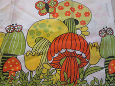 Vintage Penny's Groovy Mod Mushroom Orange Kitchen Curtains 2 Panels & 1 Valance picture