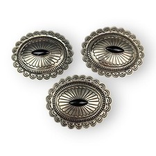Southwestern Concho Belt Slide Set Of 3 Stamped Nickel Silver Oval Vintage 3