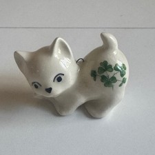 Vintage Marcys Hand Made Ceramic Shamrock Cat Figurine St Patricks USA 1990's picture