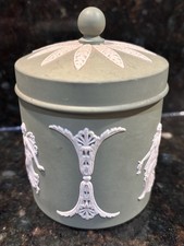 Vintage Wedgwood Jasperware Sage Green Tabacco Trinket Jar picture