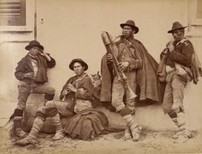 Antique Albumen Photograph Italian Zampogna Bagpipers Folk Musicians 1800s picture