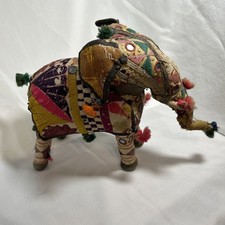 Vintage Hand-Crafted ANGLO RAJ Stuffed Cotton Embroidered ELEPHANT India 1950's picture