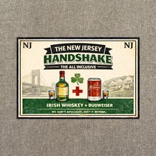 The New Jersey Handshake Metal Sign 12” Bar Poster Bartender NJ Hoboken  ON picture