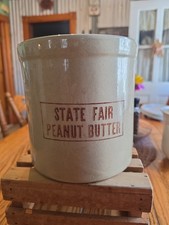 Vintage State Fair Peanut Butter Ceramic Crock R.R.P. Co. Roseville Ohio picture