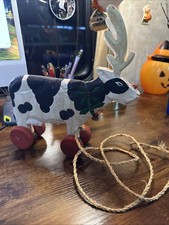 Midwest Cannon Falls Wooden Christmas Reindeer Cow on Wheels Toy Decor picture