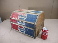 Vintage PEPSI Cola Wooden Storage Camelback Hinged Chest Steel Banded picture