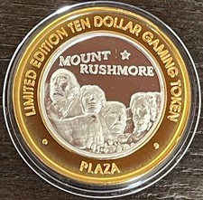 PLAZA Hotel Casino $10 Silver Strike Token 2005 Mount Rushmore New Case picture