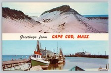 Vintage Cape Cod MA Provincetown Dunes Waterfront Fishing Boats Chrome Postcard picture