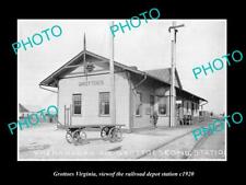 OLD 8x6 HISTORIC PHOTO OF GROTTOES VIRGINIA THE RAILROAD DEPOT STATION c1920 picture