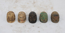 5 RARE ANCIENT EGYPTIAN ANTIQUE SCARAB Stone Human Face Tomb Protect (A2) picture