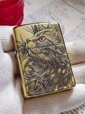 Cat Double Sided Zippo Lighter Relief Collectible Gift Animal Design picture