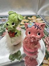Vintage MCM RARE Dog & Cat Figurine with Fur - Kitschy Anthropomorphic Pair picture