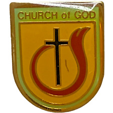 Vintage United Methodist Pin Cross and Flame Shield Enamel Lapel Hat Pin Badge picture