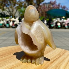 470G Natural Agate Hand Carved Penguin Figurine, Cute Crystal Animal Statue picture