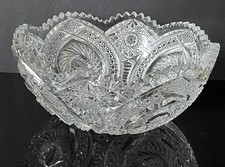 VINTAGE AMERICAN BRILLIANT CUT CRYSTAL DETAILED HOBNAIL BUZZ HOBSTAR BOWL 9.4” picture