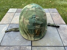 Original Vietnam War M1 Steel Helmet w/Mitchell Camouflage Pattern Cover LQQK  picture