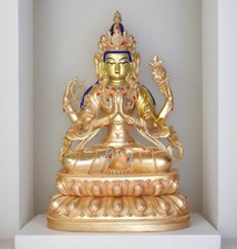 Avalokitesvara Buddha of Compassion Statue Bodhisattva Guan-Yin Gilded Metal Art picture