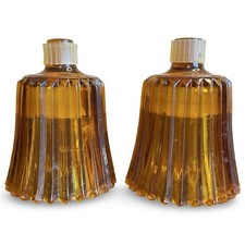 2 HOME INTERIORS Vintage Amber ribbed Glass Votive Cups Peg Candle holder picture